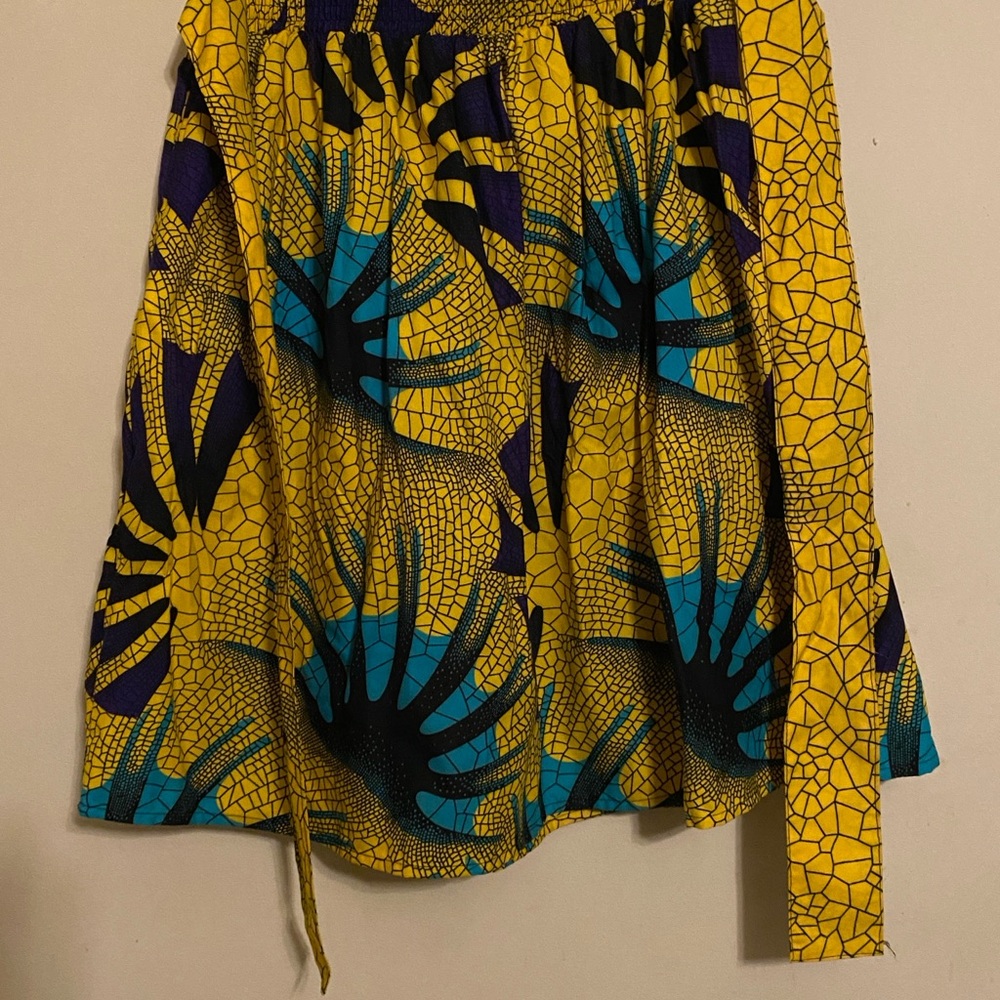 Vibrant Yellow and Blue Skirt with Matching Head Wrap Set